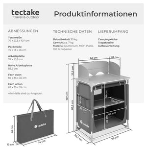 Camping kitchen 76x53.5x107cm gray