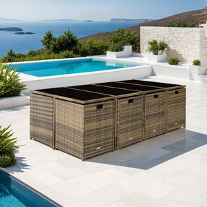 Rattan Sitzgruppe Palma 8+4+1 mit Schutzhülle natur/dunkelgrau