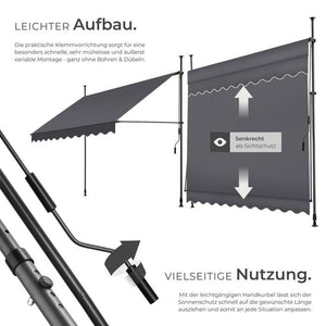 Klemmmarkise schwarz/grau 250 x 180 cm