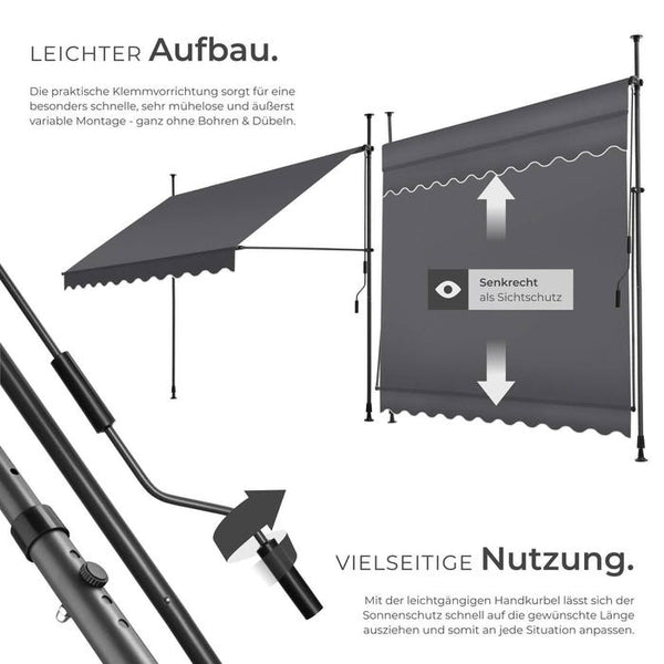 Klemmmarkise schwarz/grau 250 x 180 cm