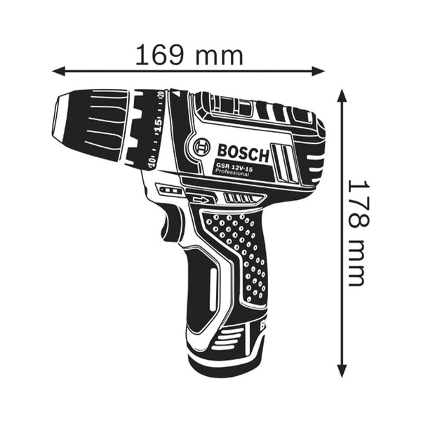 Bosch 2 kit Tool 12V GSR 12V-15 + GWS 12V-76 + 2x2.0Ah + GAL 12V-40 (L) 0.615.990.N2U