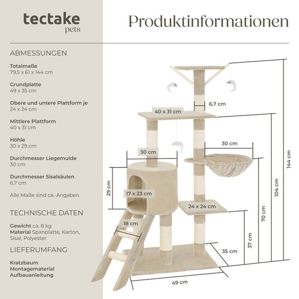 Kratzbaum Dominik 144cm, beige