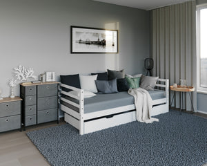 Bett Massivholz mit Schubladen 90 x 200 cm weiss