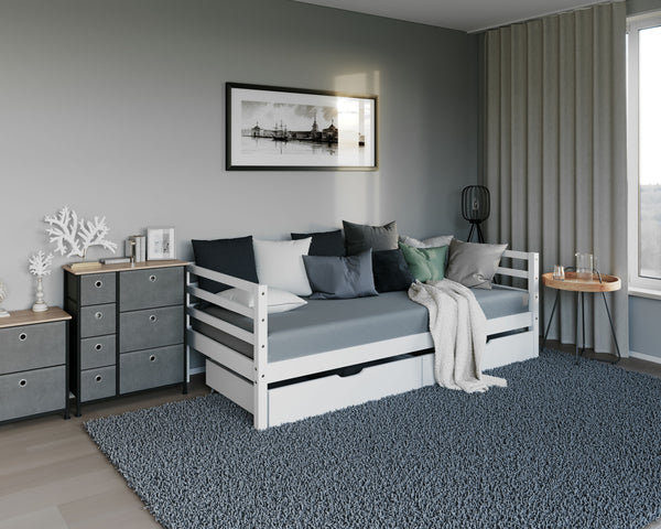 Bett Massivholz mit Schubladen 90 x 200 cm weiss