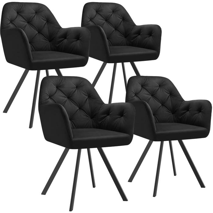 Fauteuil pivotant en velours Lucia noir, lot de 4