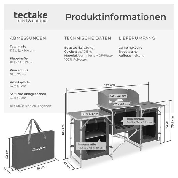 Camping kitchen 172x52x104cm gray