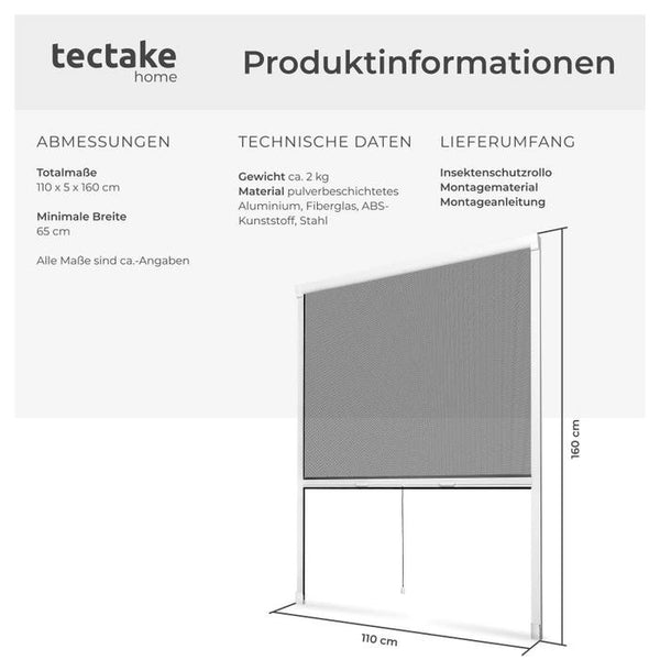 Aluminium Insektenschutzrollo 110 x 160 cm