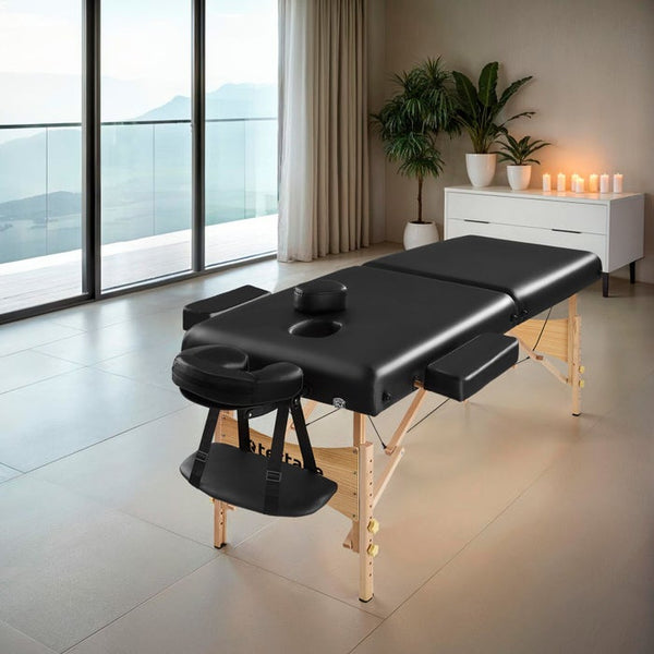 Lettino da massaggio con imbottitura da 7,5 cm, nero