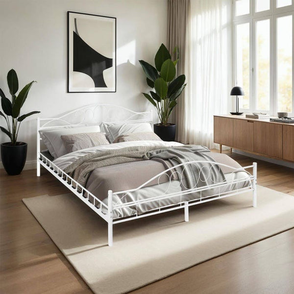 Metallbett mit Lattenrost im romantischen Design weiss/weiss 200 x 180 cm