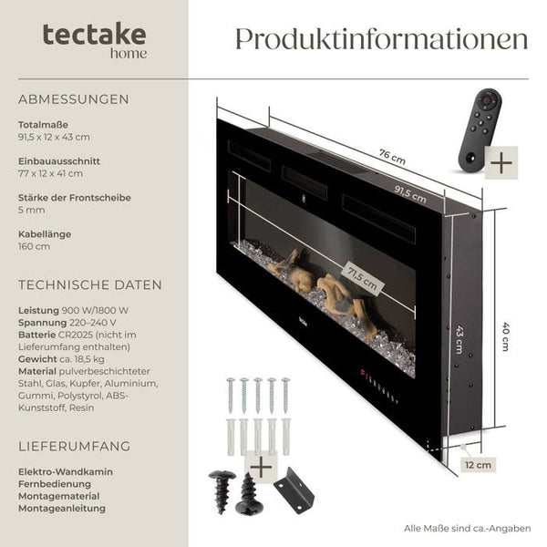 Elektro-Wandkamin Luci 91,5 x 12 x 43 cm