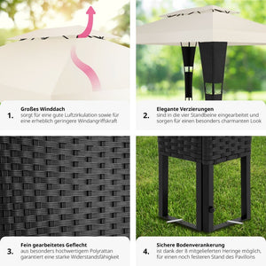 Rattan Garten Pavillon Mona 3x4m schwarz/crème