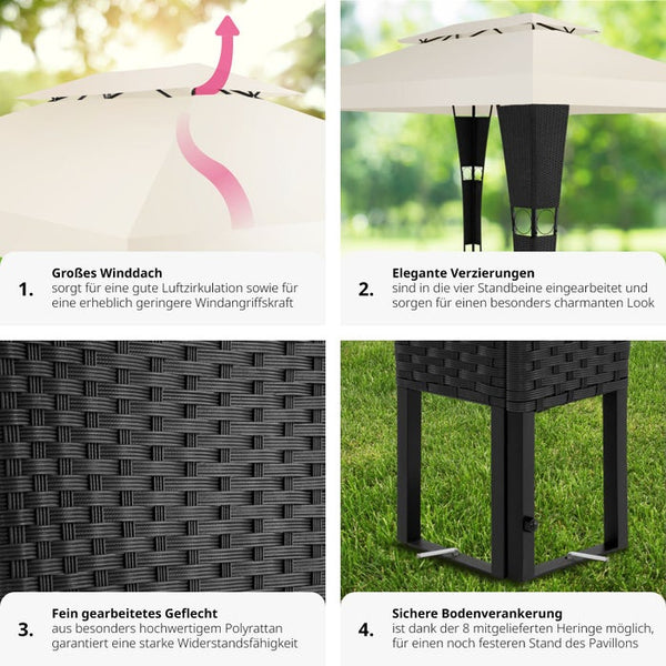 Rattan Garten Pavillon Mona 3x4m schwarz/crème
