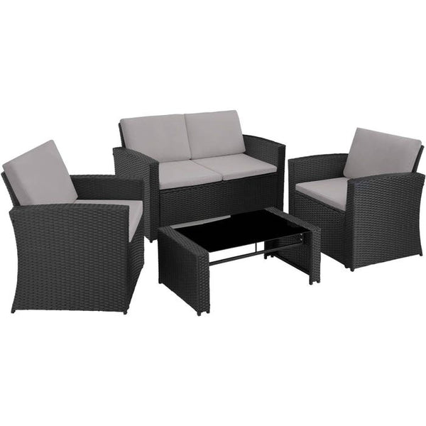 Rattan Lounge Lucca schwarz/grau