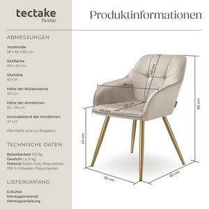 Esszimmerstuhl Marilyn taupe/gold 6er Set