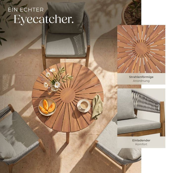 3-teiliges Gartenset Tisch und 2 Stühle Akazienholz greige