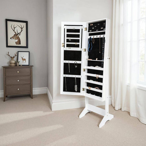 Schmuckschrank mit Spiegel, hochkant weiss