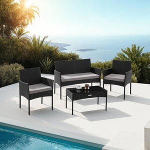 Rattan Gartenset Palese schwarz