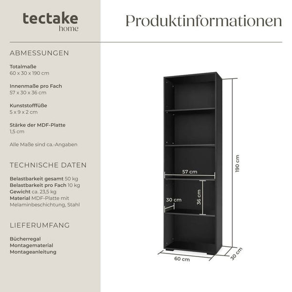 Bücherregal Lexi 5 Fächer - schwarz