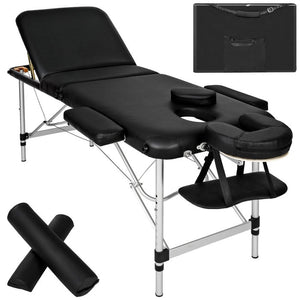 3 Zonen Massageliege mit 5cm Polsterung, Rollen und Aluminiumgestell schwarz