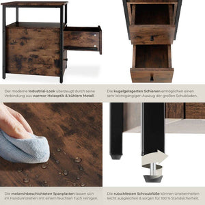 Nachttisch Tullamore Industrial Holz dunkel, rustikal