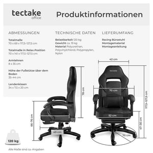 Racing office chair Comodo with footrest, black/black