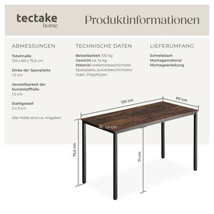 Schreibtisch Vanport 120x60x75,5cm Industrial dunkelbraun