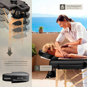 3 Zonen Massageliege-Set Daniel mit Polsterung, Rollen und Holzgestell schwarz