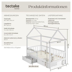 Kinderbett Hailey mit Schubladen Kiefernholz weiss 80 x 160 cm