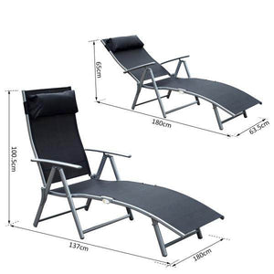 Sonnenliege klappbar mit Kissen Schwarz