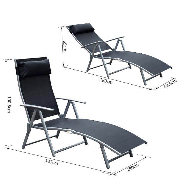 Sonnenliege klappbar mit Kissen Schwarz