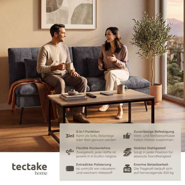 Schlafsofa Tokio 3in1 mit neigbarer Rückenlehne grau