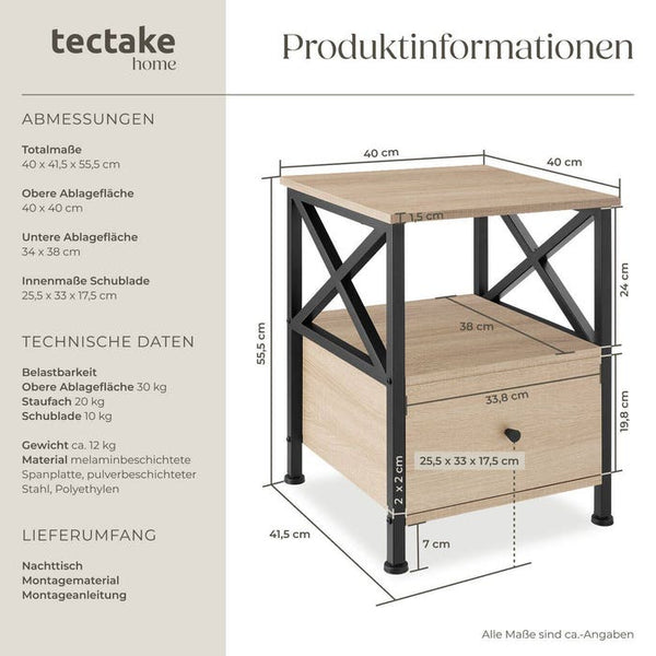 Nachttisch Falkirk Industrial Holz hell, Eiche Sonoma