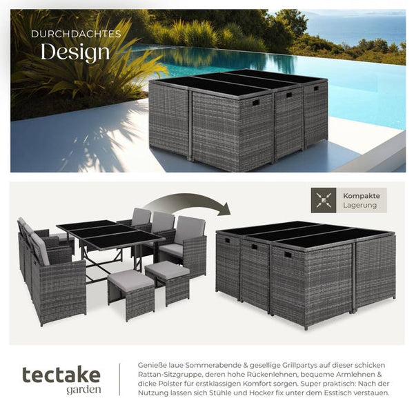 Rattan Sitzgruppe Malaga 6+4+1, hellgrau