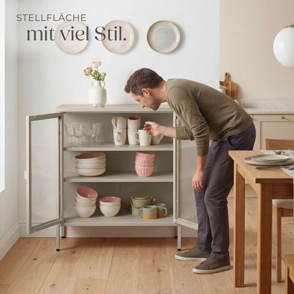 Metallvitrine Baker mit Glastüren taupe