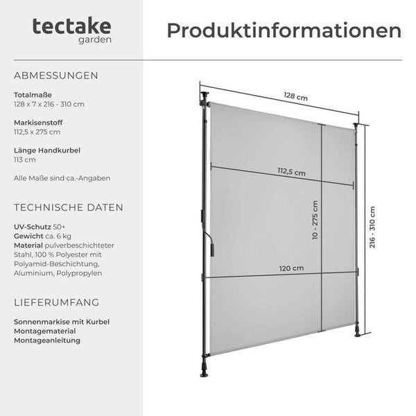 Klemmmarkise Taija hellgrau 120 x 310 cm