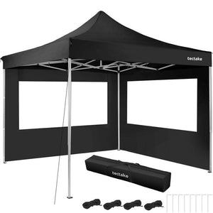 Faltbarer Pavillon 3x3m mit 2 Seitenteilen, schwarz
