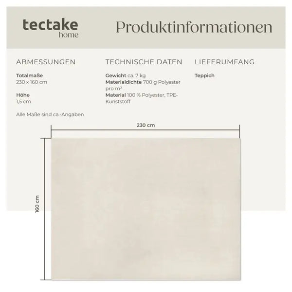 Kurzflorteppich Soft Zone creme 160 x 230 cm