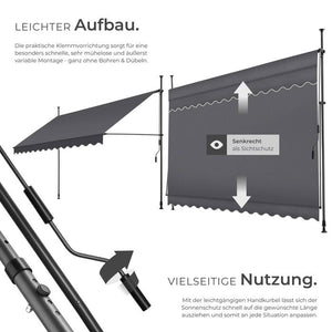 Klemmmarkise schwarz/grau 350 x 180 cm