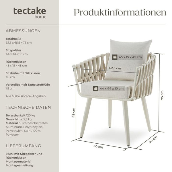 Gartenstuhl Lugano Rope-Design Aluminium beige, 1 Stück