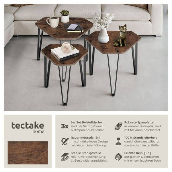 Beistelltisch-Set Torquay Industrial Holz dunkel, rustikal