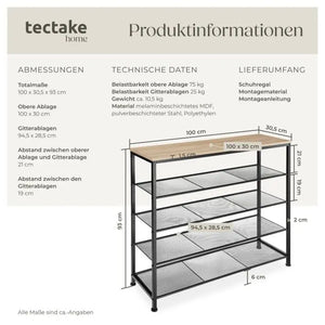 Schuhregal Sheffield 4 Etagen Industrial Holz hell, Eiche Sonoma