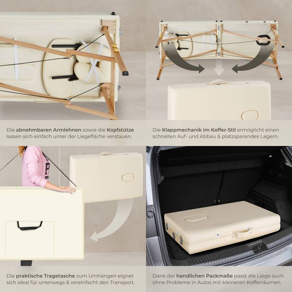 Lettino da massaggio a 2 zone con imbottitura da 5 cm, beige