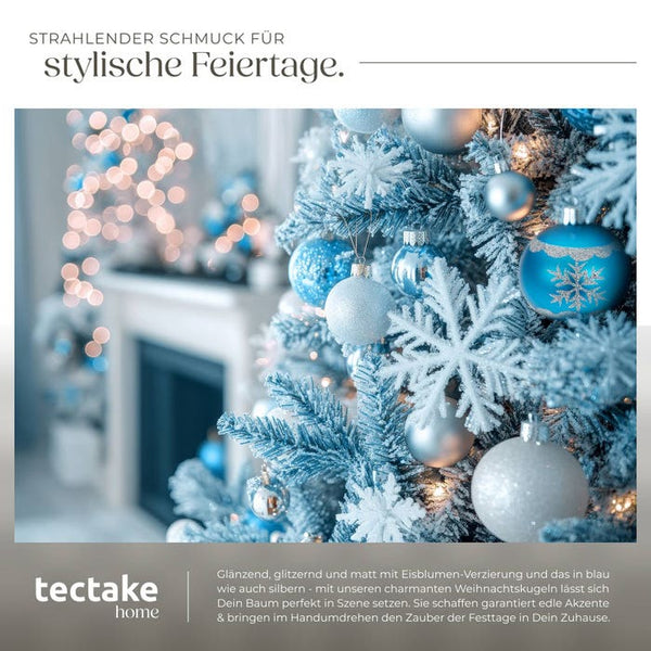 64er Set Weihnachtskugeln silber/blau