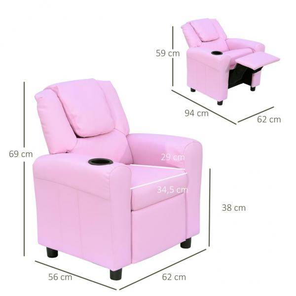 Kindersessel Minisessel Kindersofa für 3-6 Jahre alt Liegefunktion Rosa