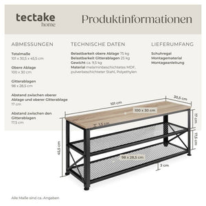 Schuhregal Blackpool Industrial Holz hell, Eiche Sonoma