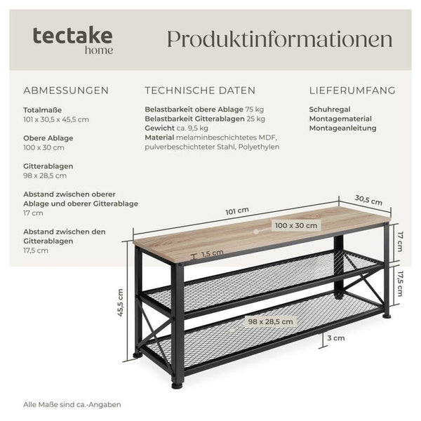Schuhregal Blackpool Industrial Holz hell, Eiche Sonoma