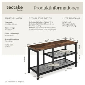 Schuhregal Taunton Industrial Holz dunkel, rustikal 80 x 30 x 45,5 cm