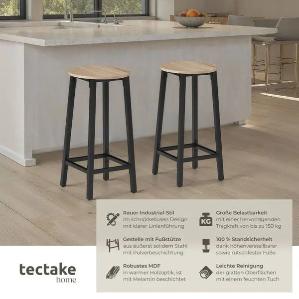 Barhocker Corby 2er Set Industrial Holz hell, Eiche Sonoma