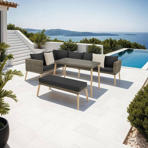 Rattan Lounge mit Aluminiumgestell Pula natur