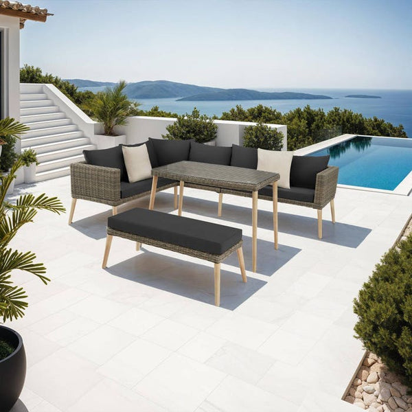 Rattan Lounge mit Aluminiumgestell Pula natur